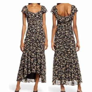 Chic Black Floral High Low Dress